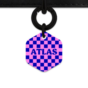 Bailey And Bone Pet ID Tag Blue And Pink Checkers Pet Tag