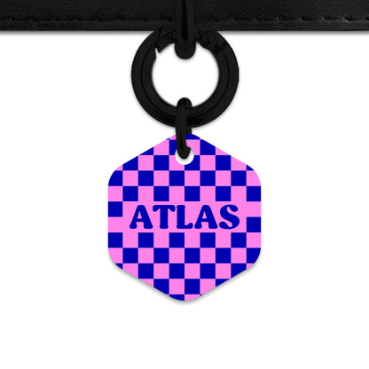 Bailey And Bone Pet ID Tag Blue And Pink Checkers Pet Tag