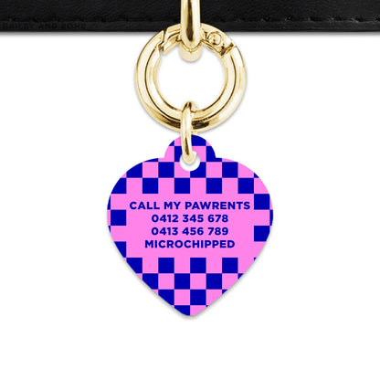 Bailey And Bone Pet ID Tag Blue And Pink Checkers Pet Tag
