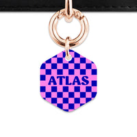 Bailey And Bone Pet ID Tag Blue And Pink Checkers Pet Tag