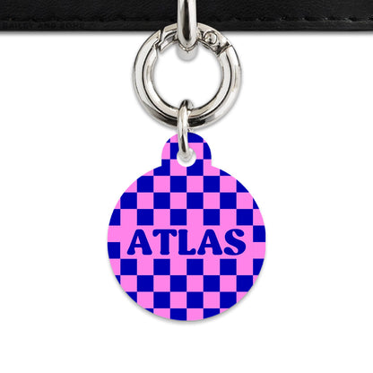 Bailey And Bone Pet ID Tag Blue And Pink Checkers Pet Tag