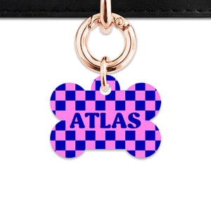 Bailey And Bone Pet ID Tag Blue And Pink Checkers Pet Tag