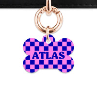 Bailey And Bone Pet ID Tag Blue And Pink Checkers Pet Tag