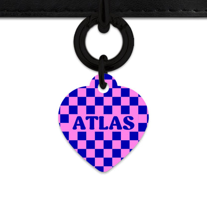 Bailey And Bone Pet ID Tag Blue And Pink Checkers Pet Tag