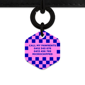 Bailey And Bone Pet ID Tag Blue And Pink Checkers Pet Tag