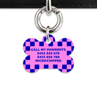Bailey And Bone Pet ID Tag Blue And Pink Checkers Pet Tag