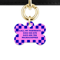 Bailey And Bone Pet ID Tag Blue And Pink Checkers Pet Tag