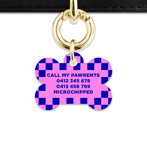 Bailey And Bone Pet ID Tag Blue And Pink Checkers Pet Tag