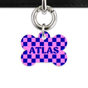 Bailey And Bone Pet ID Tag Blue And Pink Checkers Pet Tag
