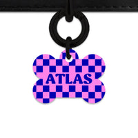 Bailey And Bone Pet ID Tag Blue And Pink Checkers Pet Tag