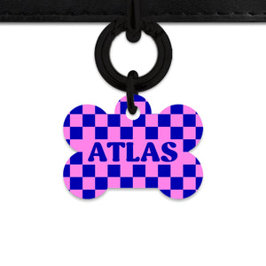 Bailey And Bone Pet ID Tag Blue And Pink Checkers Pet Tag