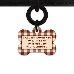 Bailey And Bone Pet ID Tag Brown And Beige Plaid Pet Tag