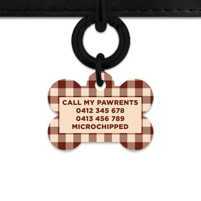 Bailey And Bone Pet ID Tag Brown And Beige Plaid Pet Tag