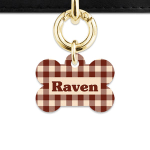 Bailey And Bone Pet ID Tag Brown And Beige Plaid Pet Tag