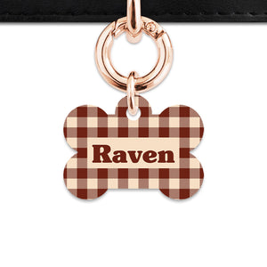 Bailey And Bone Pet ID Tag Brown And Beige Plaid Pet Tag