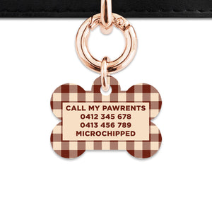 Bailey And Bone Pet ID Tag Brown And Beige Plaid Pet Tag