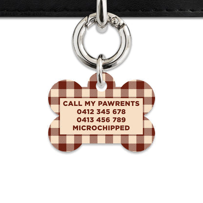 Bailey And Bone Pet ID Tag Brown And Beige Plaid Pet Tag