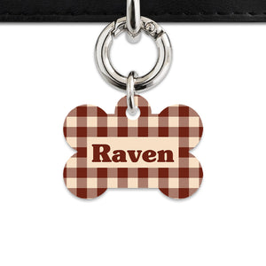Bailey And Bone Pet ID Tag Brown And Beige Plaid Pet Tag