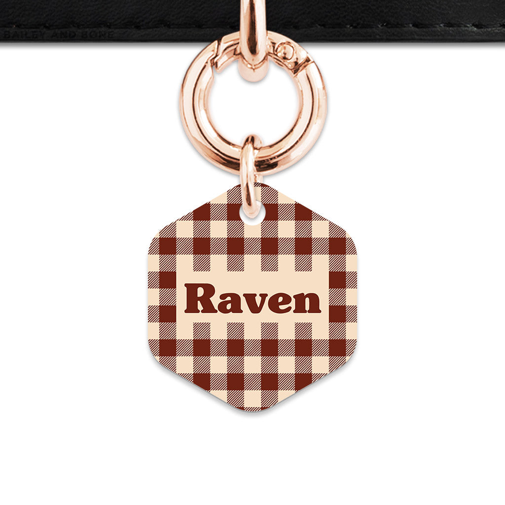 Bailey And Bone Pet ID Tag Brown And Beige Plaid Pet Tag