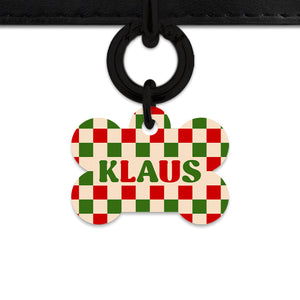 Bailey And Bone Pet ID Tag Christmas Checkers Pet Tag