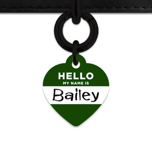Bailey And Bone Pet ID Tag Dark Green Hello My Name Is Pet Tag