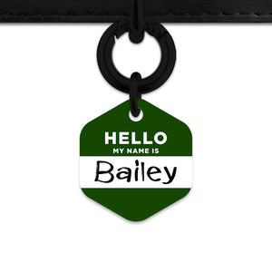 Bailey And Bone Pet ID Tag Dark Green Hello My Name Is Pet Tag