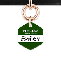 Bailey And Bone Pet ID Tag Dark Green Hello My Name Is Pet Tag