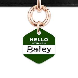 Bailey And Bone Pet ID Tag Dark Green Hello My Name Is Pet Tag