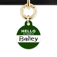 Bailey And Bone Pet ID Tag Dark Green Hello My Name Is Pet Tag
