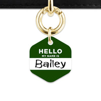 Bailey And Bone Pet ID Tag Dark Green Hello My Name Is Pet Tag