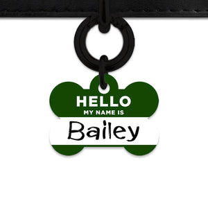 Bailey And Bone Pet ID Tag Dark Green Hello My Name Is Pet Tag