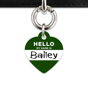 Bailey And Bone Pet ID Tag Dark Green Hello My Name Is Pet Tag