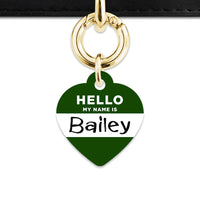 Bailey And Bone Pet ID Tag Dark Green Hello My Name Is Pet Tag