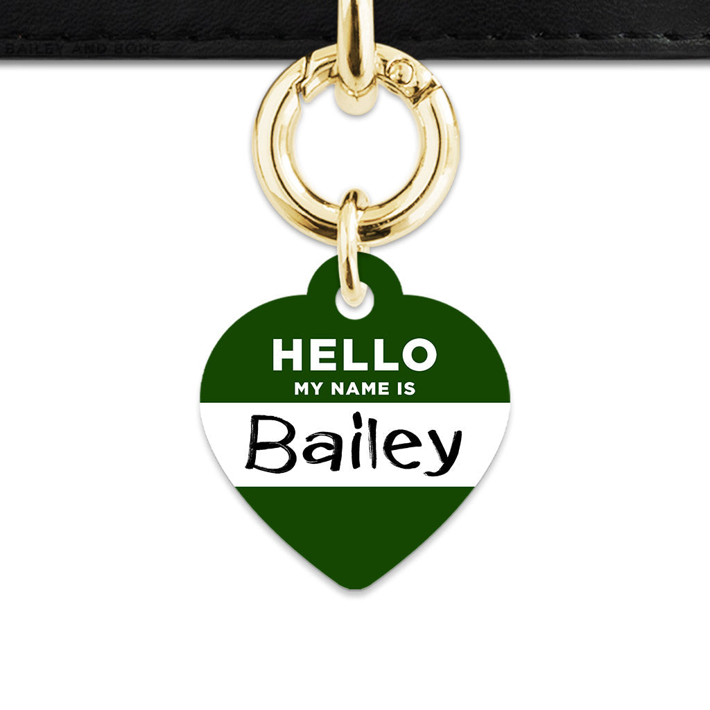 Bailey And Bone Pet ID Tag Dark Green Hello My Name Is Pet Tag