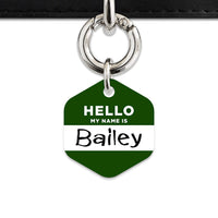 Bailey And Bone Pet ID Tag Dark Green Hello My Name Is Pet Tag