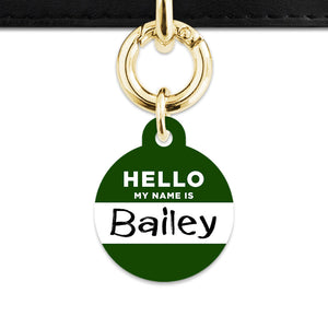 Bailey And Bone Pet ID Tag Dark Green Hello My Name Is Pet Tag