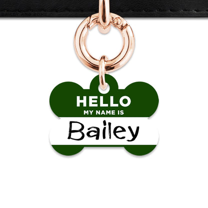 Bailey And Bone Pet ID Tag Dark Green Hello My Name Is Pet Tag