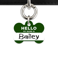 Bailey And Bone Pet ID Tag Dark Green Hello My Name Is Pet Tag