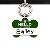 Bailey And Bone Pet ID Tag Dark Green Hello My Name Is Pet Tag