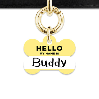 Bailey And Bone Pet ID Tag Pastel Yellow Hello My Name Is Pet Tag