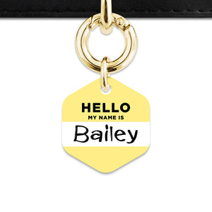 Bailey And Bone Pet ID Tag Pastel Yellow Hello My Name Is Pet Tag