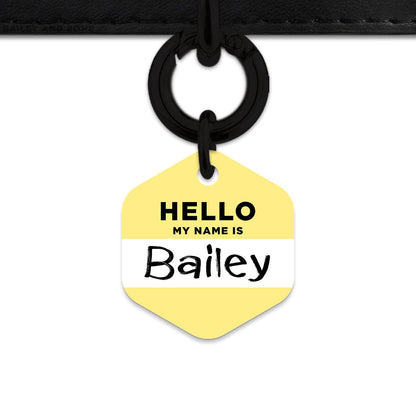 Bailey And Bone Pet ID Tag Pastel Yellow Hello My Name Is Pet Tag