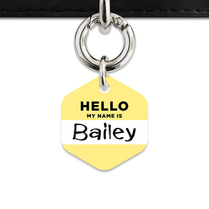 Bailey And Bone Pet ID Tag Pastel Yellow Hello My Name Is Pet Tag