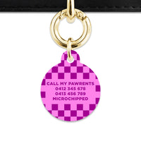 Bailey And Bone Pet ID Tag Pink And Purple Checkers Pet Tag