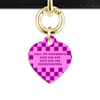Bailey And Bone Pet ID Tag Pink And Purple Checkers Pet Tag