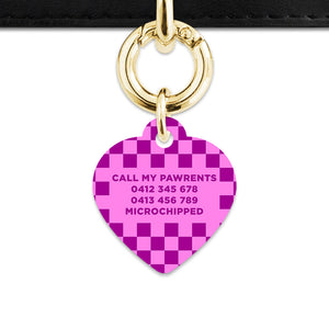 Bailey And Bone Pet ID Tag Pink And Purple Checkers Pet Tag