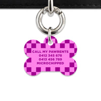 Bailey And Bone Pet ID Tag Pink And Purple Checkers Pet Tag