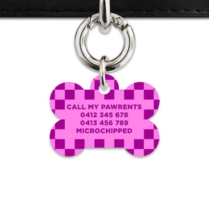 Bailey And Bone Pet ID Tag Pink And Purple Checkers Pet Tag