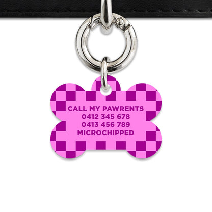 Bailey And Bone Pet ID Tag Pink And Purple Checkers Pet Tag