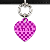 Bailey And Bone Pet ID Tag Pink And Purple Checkers Pet Tag